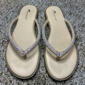 Rhinestone flip flops - silver and cream 7.5